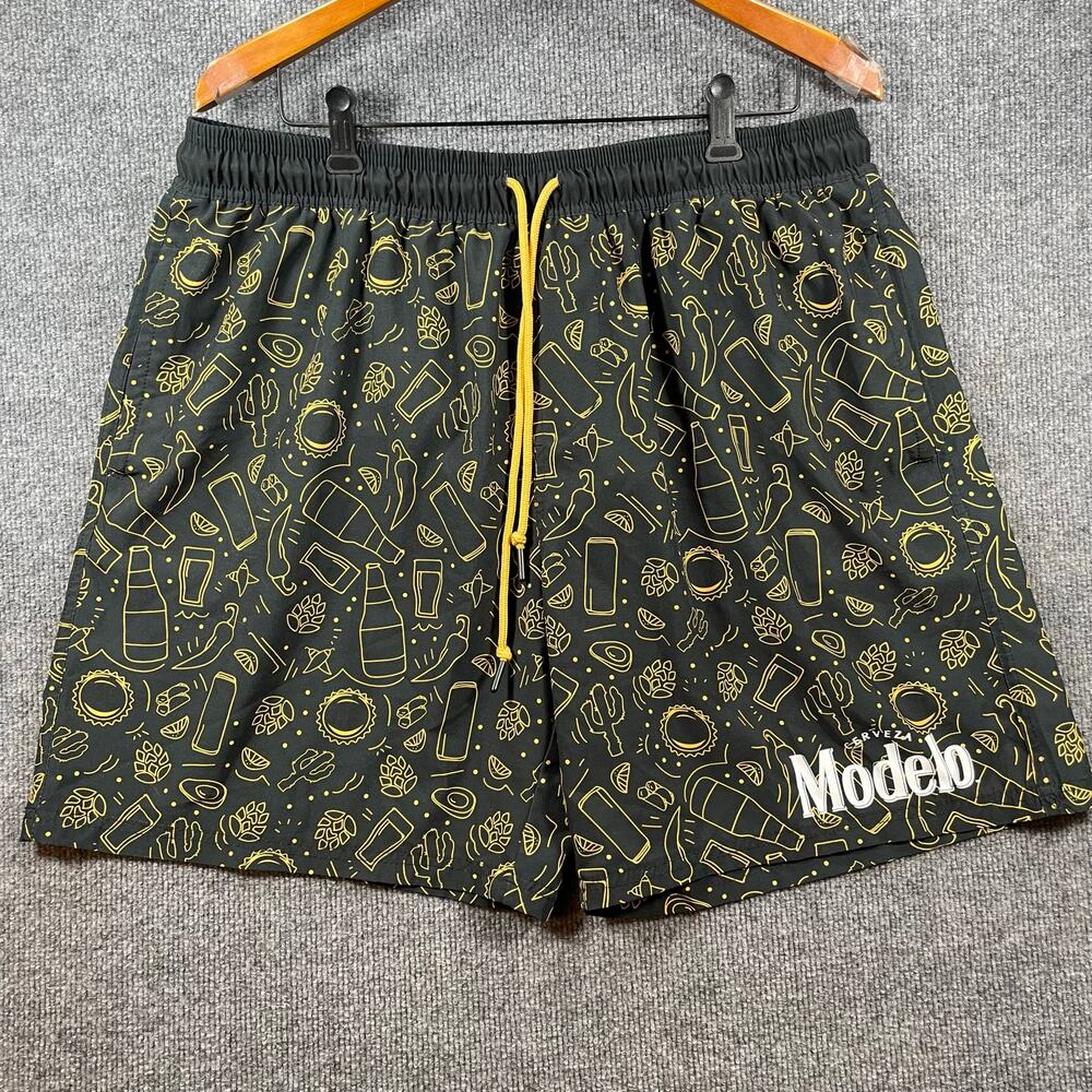 Modelo Swim Shorts Men's 2XL Black/Yellow Geometric Allover Lined Drawstring